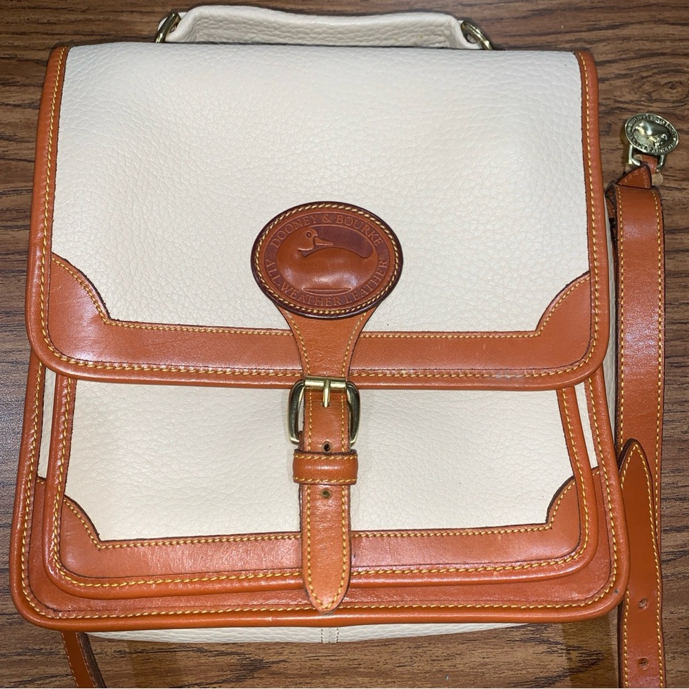Dooney & Bourke Cream and Tan Crossbody Bag with Smooth Leather